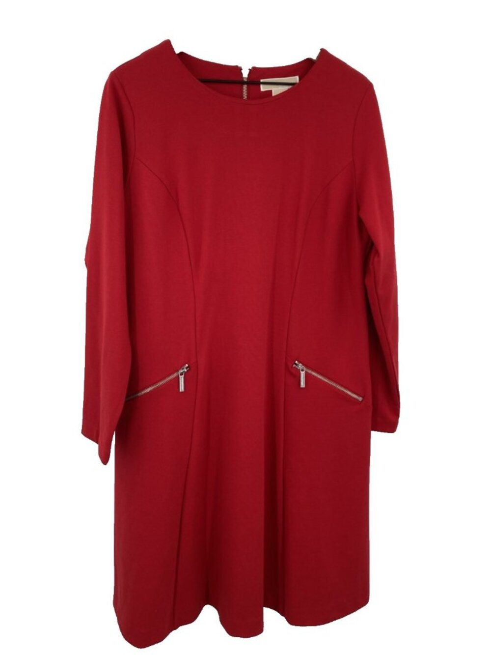 Michael Kors Red Blaze Long Sleeve A-Line Zip Ponte Dress Women 14W Modern Minim